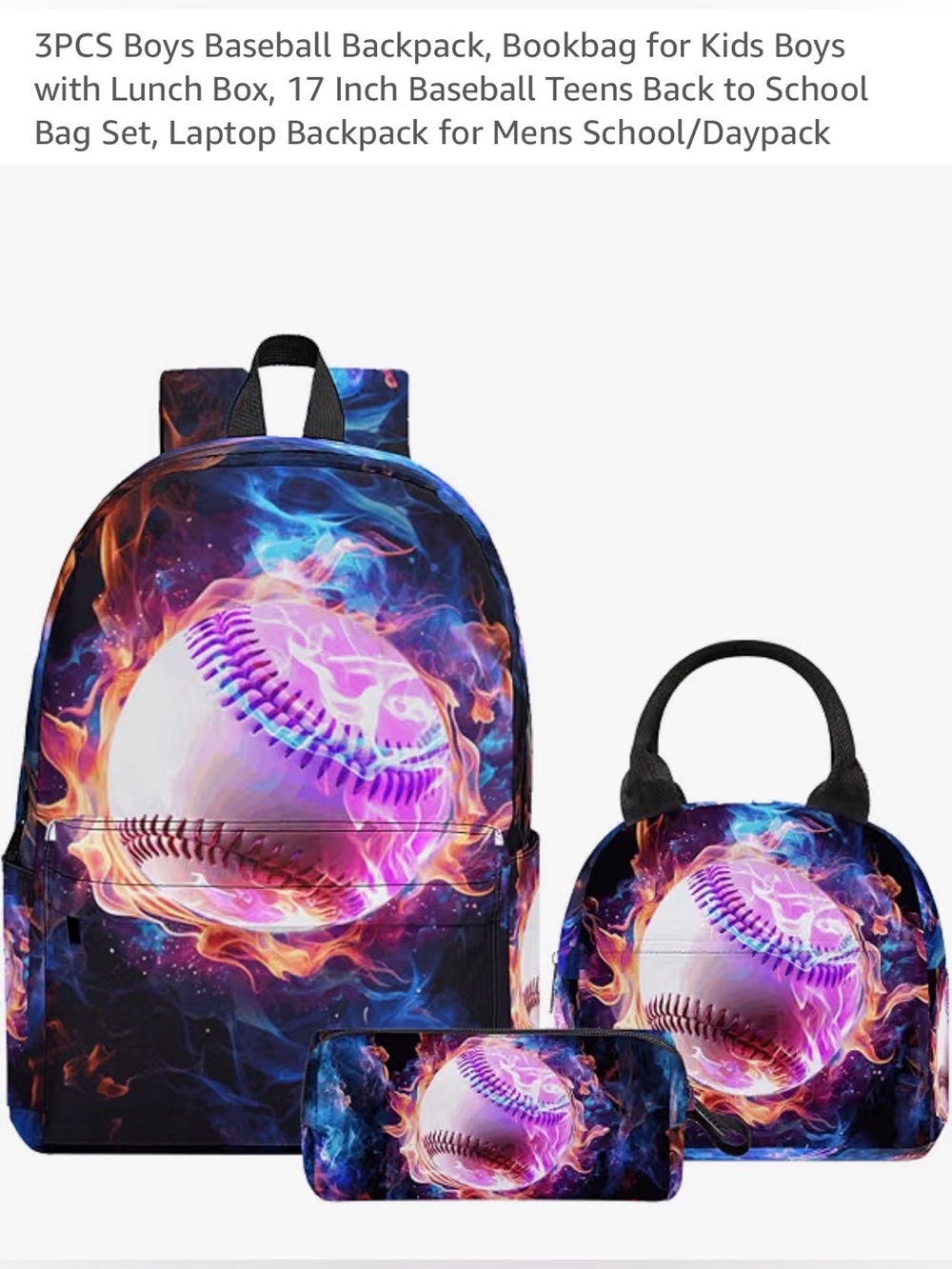 Baseball Backpack, Lunch bag and Accessories Bag NWT